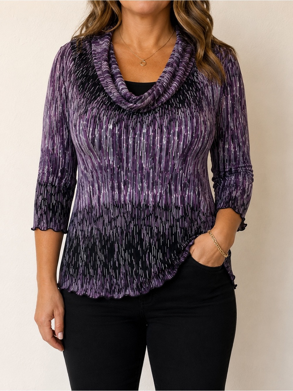Christopher & Banks Purple Ombre Cowl Neck Blouse